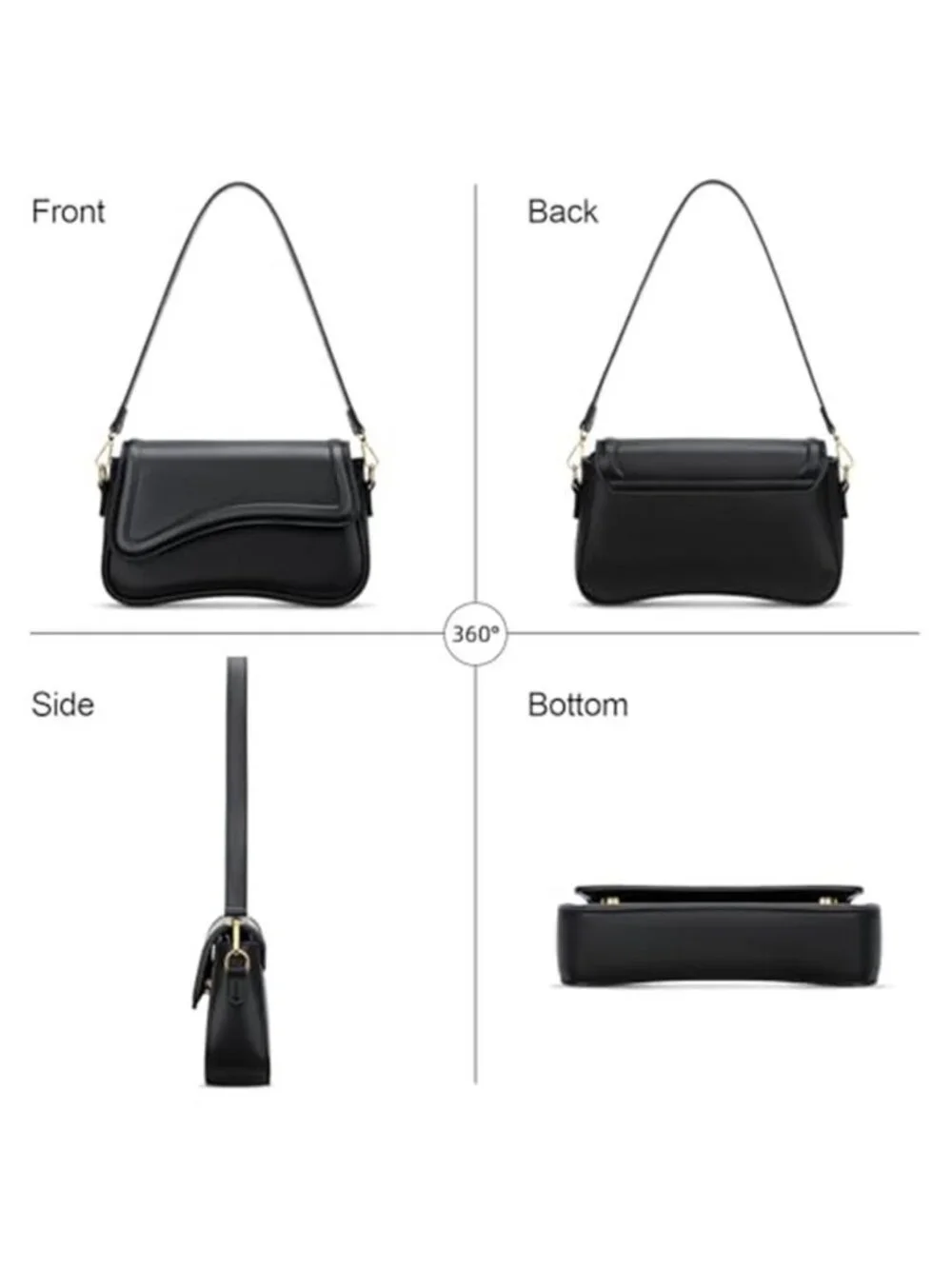 KKXIU Black Shoulder Bag Underarm Hobo Purse Faux Leather Trendy Handbag